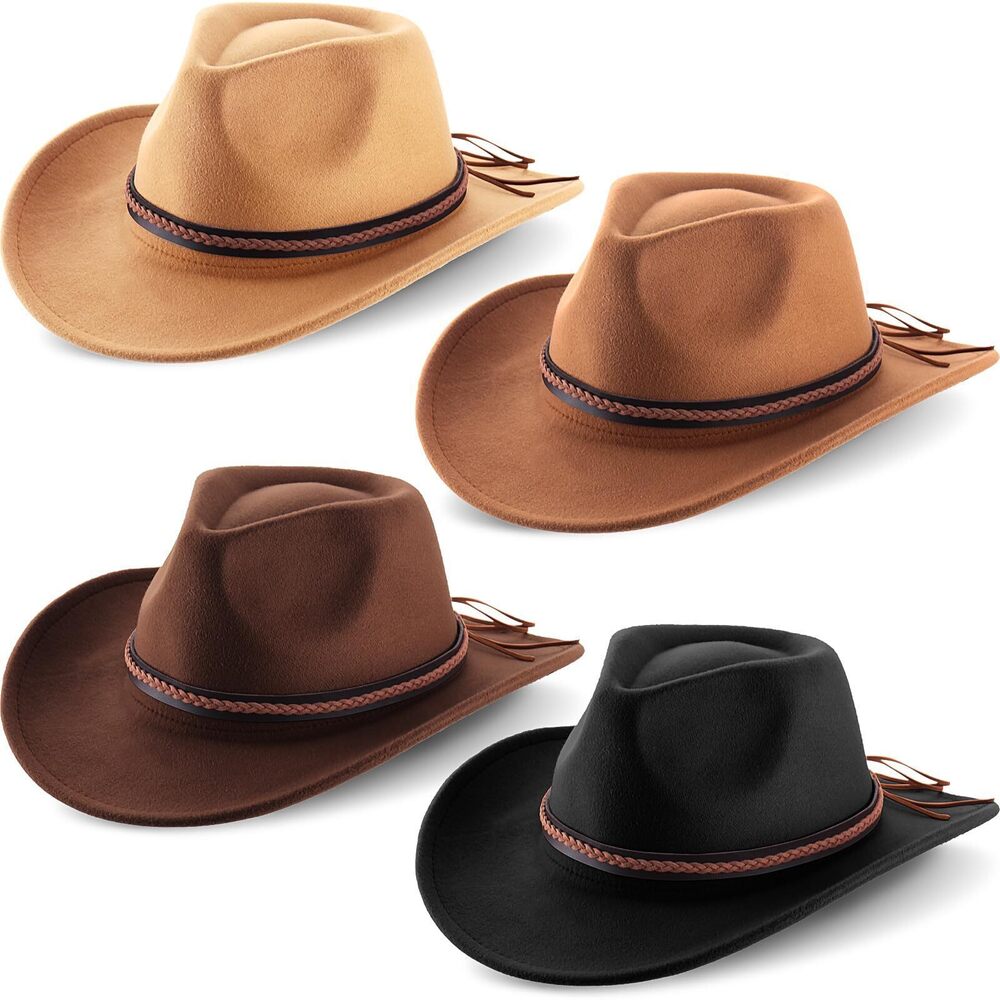 6314 4 Pcs Felt Western Cowboy Hats Wide Brim Cowgirl Hats Panama Hat